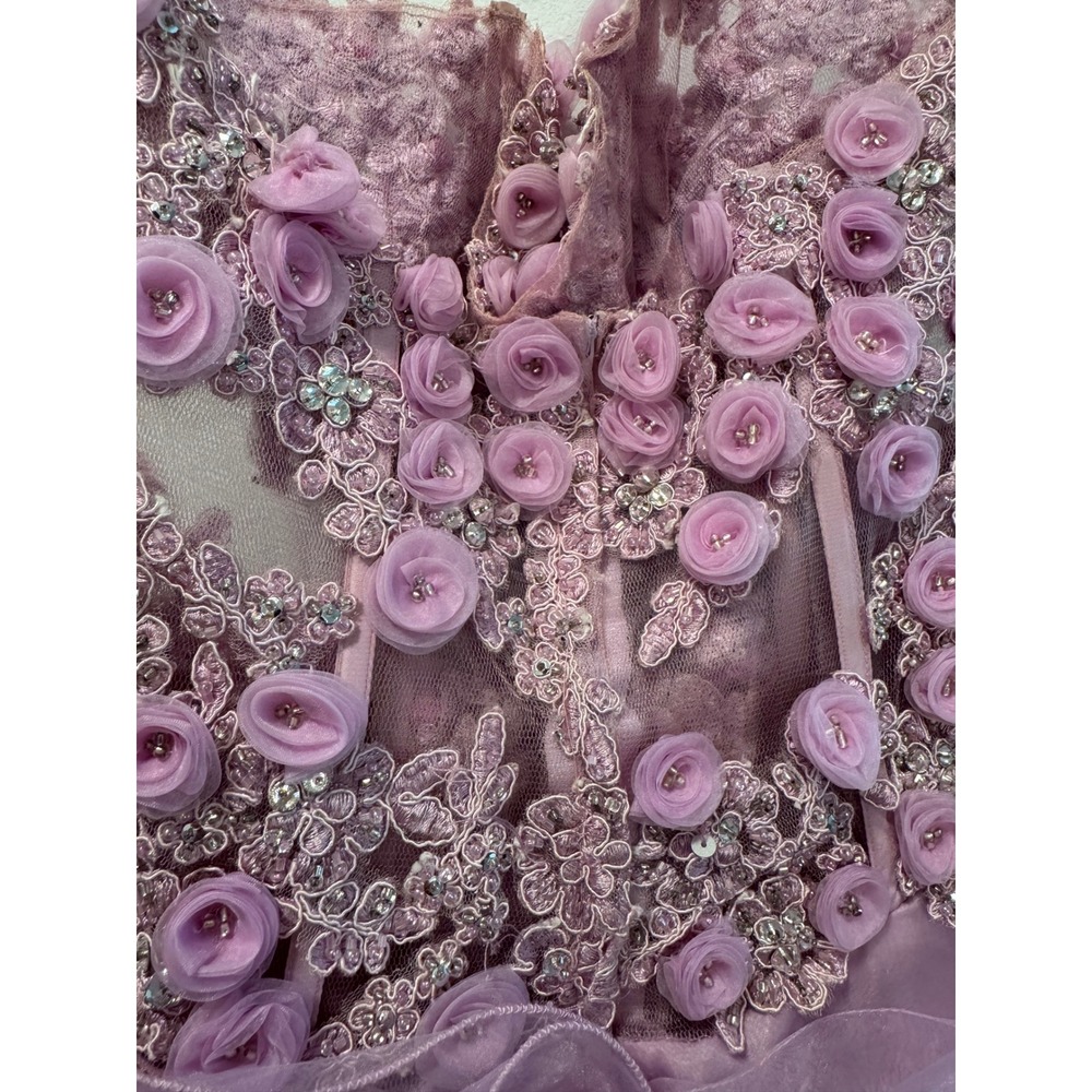 Jovani Lavender Beaded 3D Floral Ruffle Cocktail Prom Mini Dress Strapless  6 - Picture 6 of 7